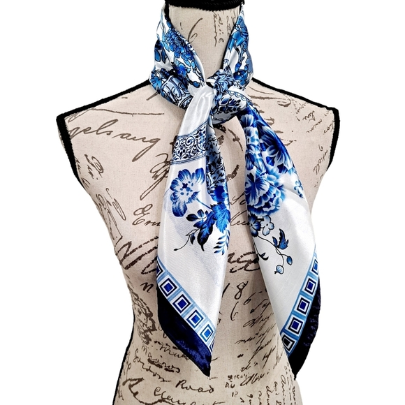Boutique Accessories - 💖 2/$30 Satin Floral Nautical White Blue neck hair head bandana square scarf